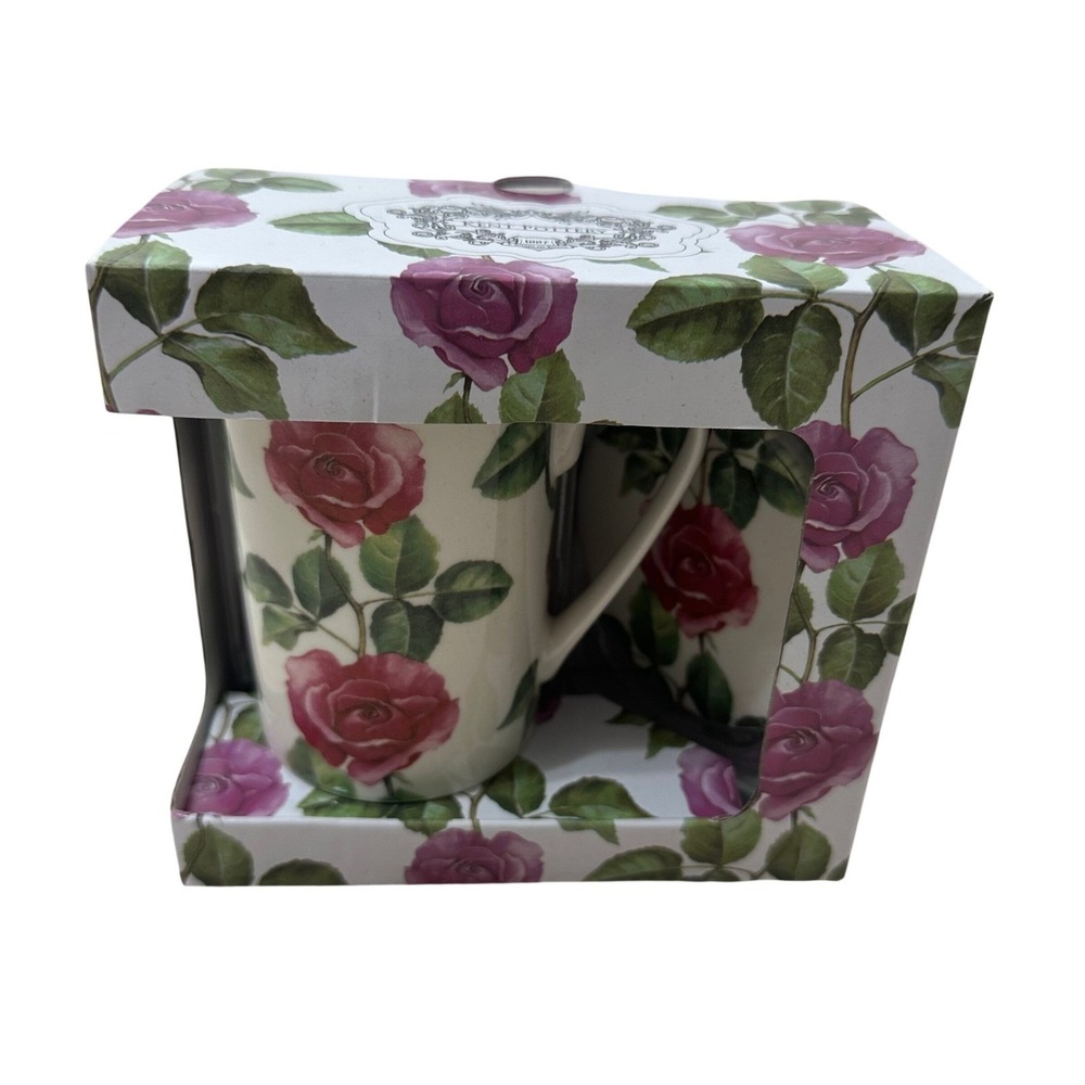 Kent Pottery Pink Rose Floral Ceramic Mug with Matching Lid and Gift Box Set